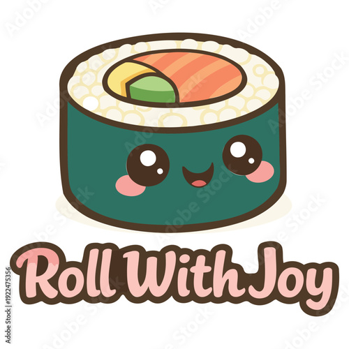 Cute smiling sushi roll character with a happy face and colorful ingredients isolated on transparent background