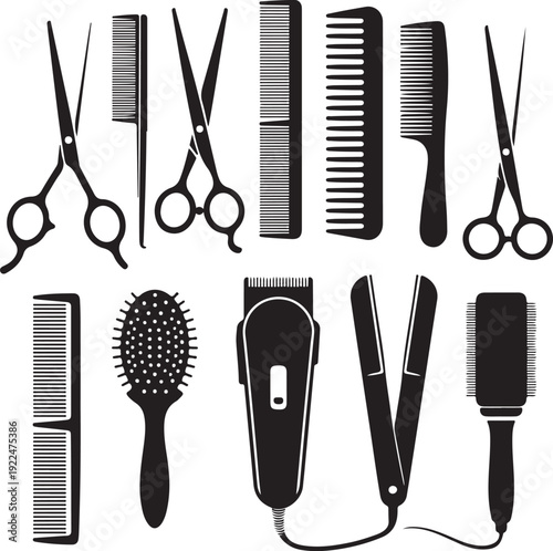 silhouettes of tools for the hairdresser