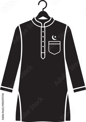 Men kurta pajama vector illustration on hanger with islamic symbol crescent moon star for ramadan eid al fitr