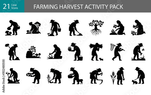 Farmer Silhouette Collection – Vintage Agriculture, Gardening and Harvest Activities Vector Set