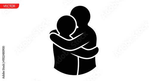 Silhouette of Adult and Child Hugging.