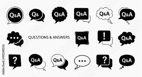 Questions and Answers (Q&A) Speech Bubble Icon Set for FAQ and Support