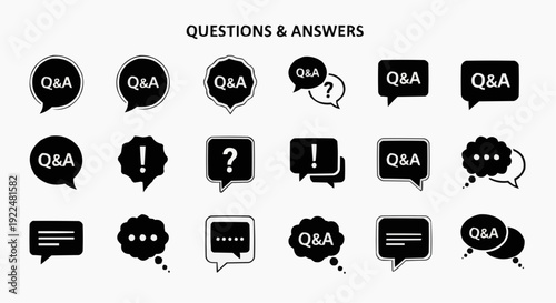 Questions and Answers (Q&A) Speech Bubble Icon Set for FAQ and Support
