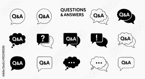 Questions and Answers (Q&A) Speech Bubble Icon Set for FAQ and Support
