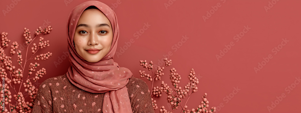 Fototapeta premium Elegant Pink Eid Portrait Banner with Floral Branches