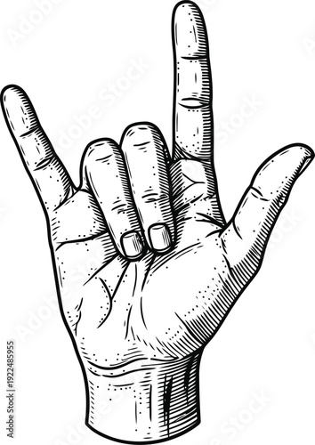 Hand Gesture Rock and Roll Sign Vintage Illustration Stock