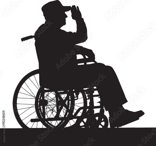Disabled Man in Wheelchair Silhouette Isolated on White Background