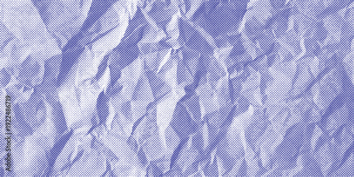 Grunge Halftone paper effect. Halftone crumpled paper texture with black a dotted, rough, and wrinkled surface. Wrinkled white paper in halftone collage style. Vector background