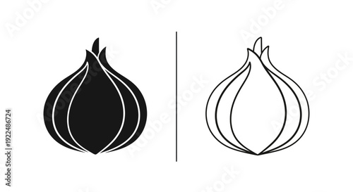 Black and white onion vector illustration, minimalist design, simple graphic, modern style Vector