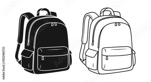 Black and white backpacks, school bags, minimalist design, vector illustration Vector