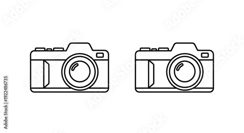 Two vintage cameras icon set, retro photography symbols, classic camera design Vector