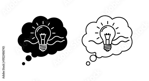 Black and white light bulb thought bubble illustration concept idea design Vector