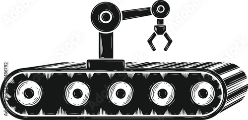 Robotic Arm on Conveyor Belt Automation Industry Machine