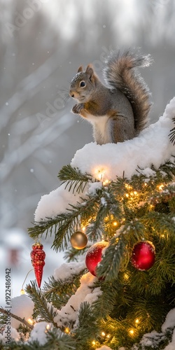 Squirrel christmas winter snow holiday animal cute festive decoration tree ornament wildlife nature