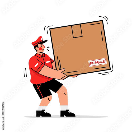 Delivery man carrying large fragile package