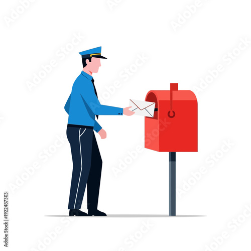 Postman delivering mail to a red mailbox