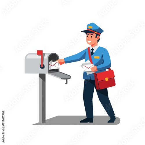 Postman Delivering Mail into Mailbox