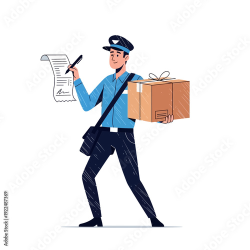 Postman Holding Package and Delivering Mail