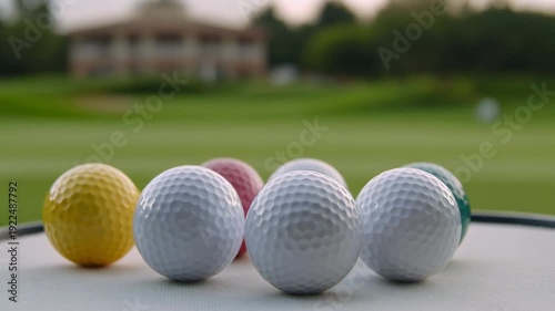 Golf balls on a golf course.
