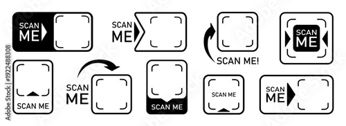 Set with scan me icon for qr code. Scanner border shape. Screen of frame scanner for mobile phone. Vector illustration