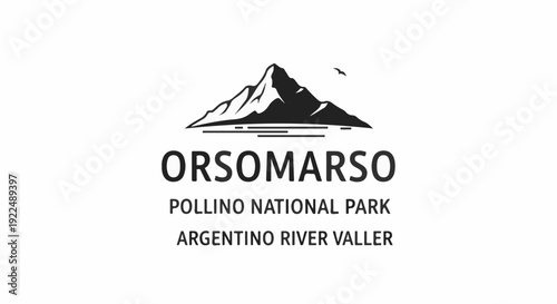 Mountain landscape with text and a bird in flight, representing a national park