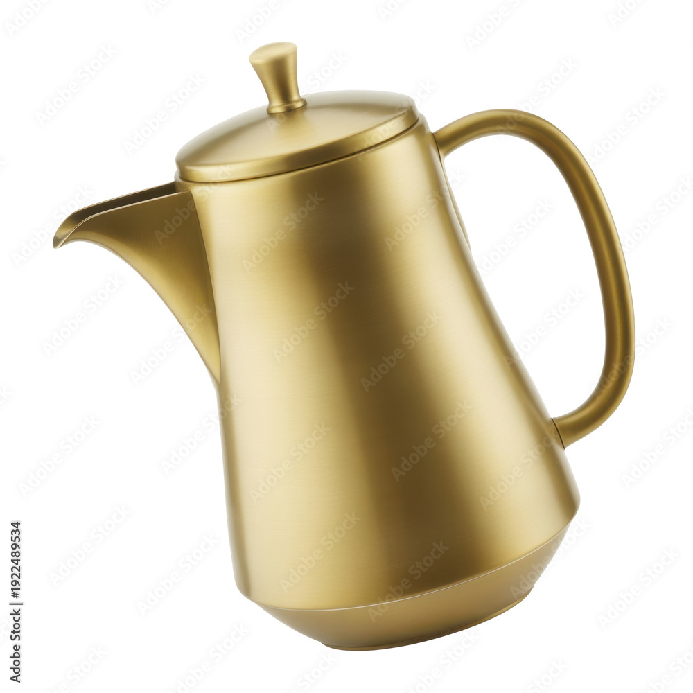 Fototapeta premium Gold Teapot with Lid and Handle metal shiny isolated on a transparent background