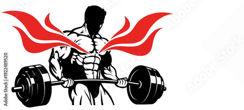 Muscular man with red cape lifting a barbell with weight plates