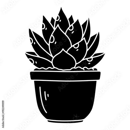 Succulent plant in a pot stylized black silhouette icon for minimalist design