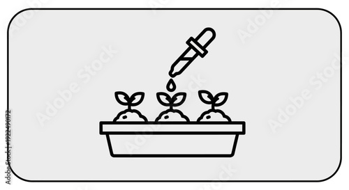 Seeds being nourished with a dropper in a container viewed from the side in a simple illustration