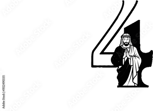 Number 4 with a religious figure praying inside