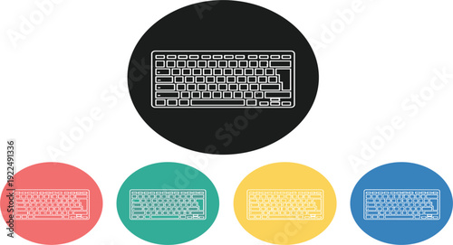 Computer Keyboard Icon Set with Editable Stroke Laptop Typing Device Symbol in Colorful Circle Buttons for Technology and Office Design