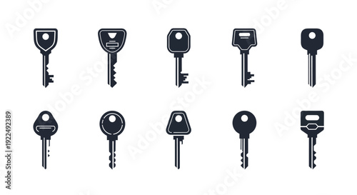 A comprehensive vector collection of diverse security keys, illustrating various types of modern and classic metal keys designed for locks and secure access systems