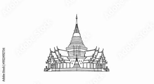 Ornate Buddhist temple with tiered pagoda and multiple roof structures