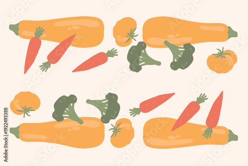 Art & Illustration  Flat Vector Carrot and Zucchini Illustration Fresh Organic Vegetables Design