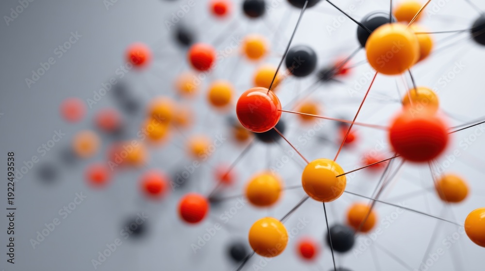 Obraz premium An abstract representation of a molecular structure, featuring interconnected spheres of various colors