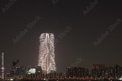 night view of the city fire work