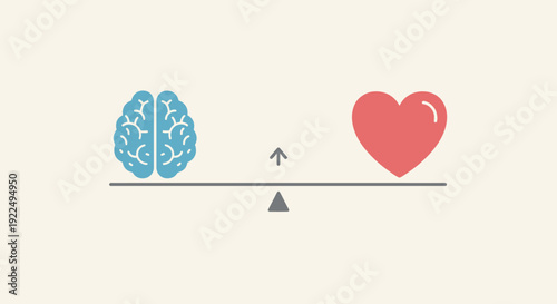 Balance between brain and heart symbolizing emotional and rational thinking.