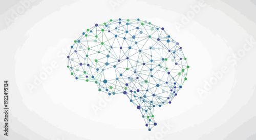 Digital illustration of a human brain represented by interconnected nodes and lines.
