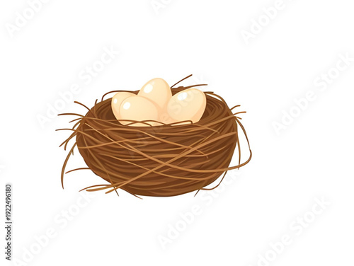 nest, eggs, icon, isolated, bird, nature, wildlife, spring, hatchling, family, home, shelter, incubation, breeding, parenting, care, protection, natural, rural, forest, branch, straw, twigs, illustrat