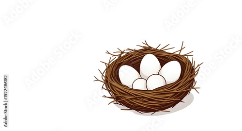 nest, eggs, icon, isolated, bird, nature, wildlife, spring, hatchling, family, home, shelter, incubation, breeding, parenting, care, protection, natural, rural, forest, branch, straw, twigs, illustrat