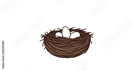 nest, eggs, icon, isolated, bird, nature, wildlife, spring, hatchling, family, home, shelter, incubation, breeding, parenting, care, protection, natural, rural, forest, branch, straw, twigs, illustrat