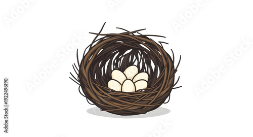 nest, eggs, icon, isolated, bird, nature, wildlife, spring, hatchling, family, home, shelter, incubation, breeding, parenting, care, protection, natural, rural, forest, branch, straw, twigs, illustrat