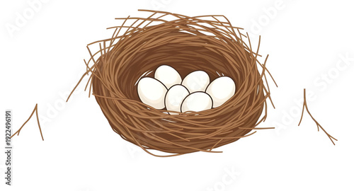 nest, eggs, icon, isolated, bird, nature, wildlife, spring, hatchling, family, home, shelter, incubation, breeding, parenting, care, protection, natural, rural, forest, branch, straw, twigs, illustrat