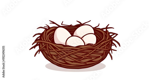 nest, eggs, icon, isolated, bird, nature, wildlife, spring, hatch, family, home, shelter, incubation, breeding, motherhood, care, protection, organic, natural, rural, forest, tree, branch, straw, twig