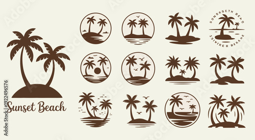 Foto Sunset Beach Icon Set