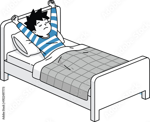 Man Waking Up and Stretching in Bed After Sleep Morning Routine Healthy Lifestyle Rest Relaxation Bedroom Daily Activity Vector IllustrationActivity Vector Illustration