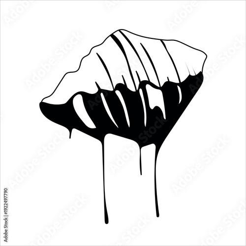 Hand drawn contour illustration of a croissant dripping with chocolate. Linear sketch vector.
