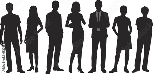 Business people silhouettes standing together, professional men and women group isolated for corporate teamwork concepts