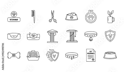 animalhospital, petclinic, stethoscope, petmedicine, foodbag, groomingscissors, kennel, microchip, adoption, litterbox, chewtoy, petstore, animalhealth, petservices, supplies, outlineicons, vectorart,