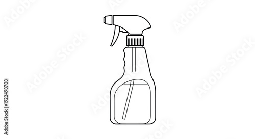 Simple black outline illustration of a spray bottle container for cleaning products, gardening, or household maintenance themes.
